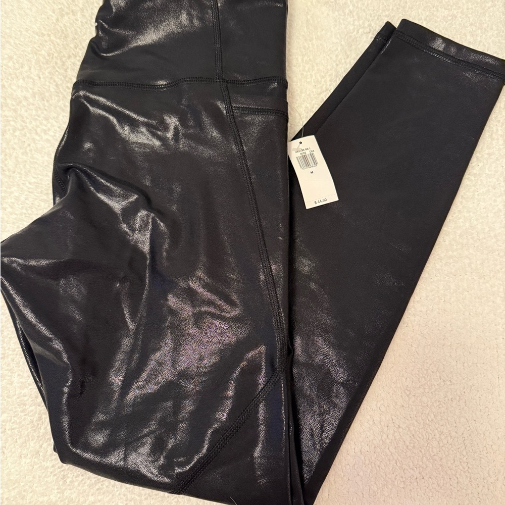 Old Navy Shiny Black Leggings Size Medium NWT